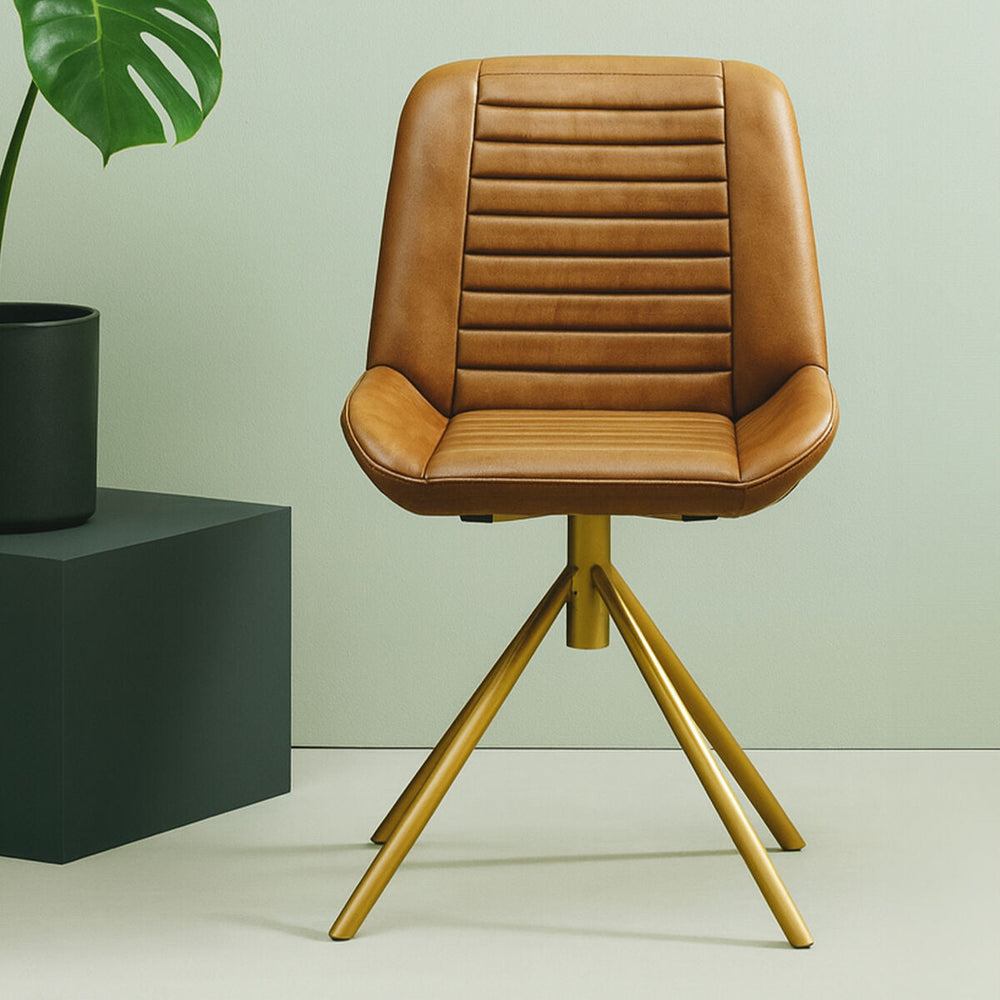 Buffalo Brown Leather Chair with Gold Finish Legs