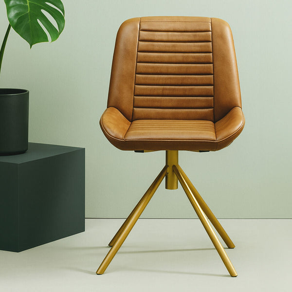 Buffalo Brown Leather Chair with Gold Finish Legs