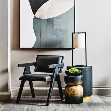 Buffalo Black Leather Armchair With Wood Frame