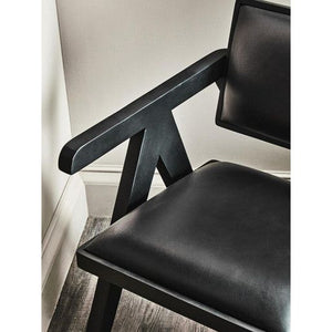 Buffalo Black Leather Armchair With Wood Frame