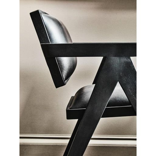 Buffalo Black Leather Armchair With Wood Frame