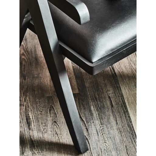 Buffalo Black Leather Armchair With Wood Frame