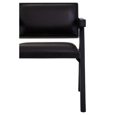 Buffalo Black Leather Armchair With Wood Frame