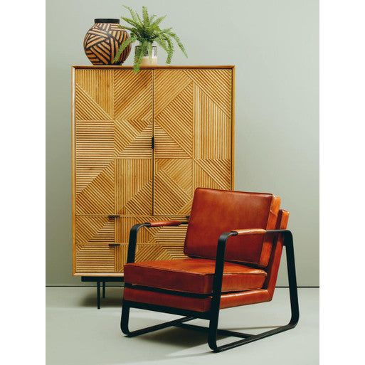 Buffalo Tan Leather Armchair With Black Iron Frame