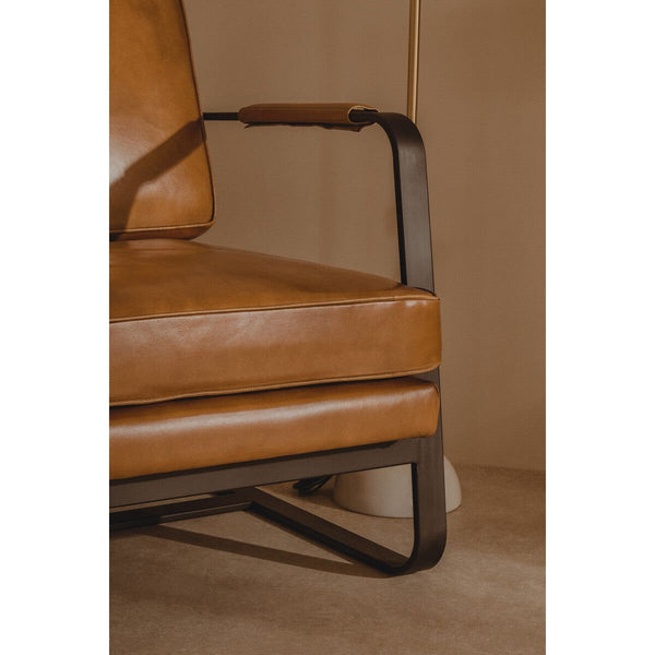 Buffalo Tan Leather Armchair With Black Iron Frame