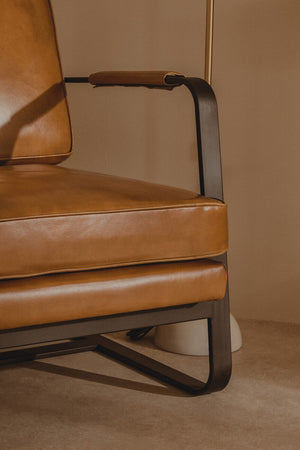 Buffalo Brown Leather Armchair with Black Metal Frame – angle view 2