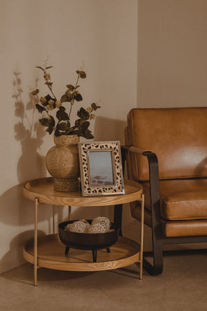 Buffalo Brown Leather Armchair with Black Metal Frame – side view 3
