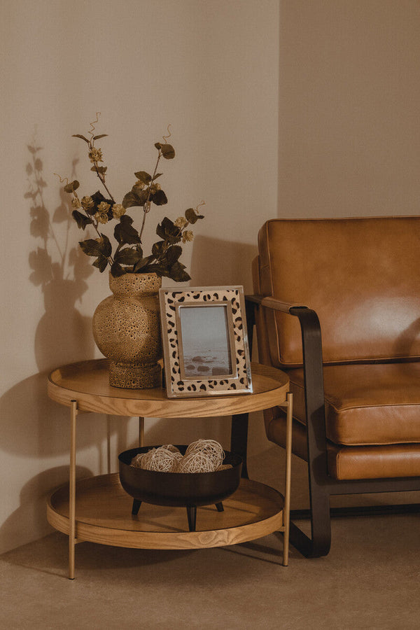 Buffalo Brown Leather Armchair with Black Metal Frame – side view 3
