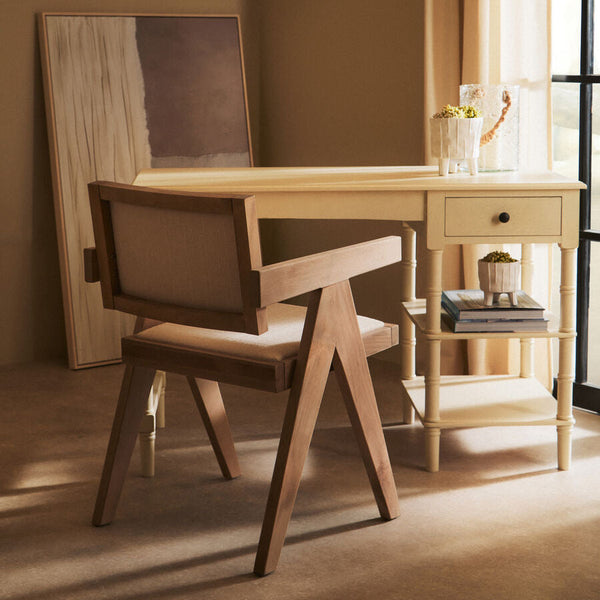 Cebu Ivory Fabric and Grey Wash Beech Wood Dining Chair – detail