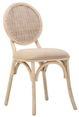 Cebu White Wash Wood and Rattan Dining Chair with Beige Seat – detail