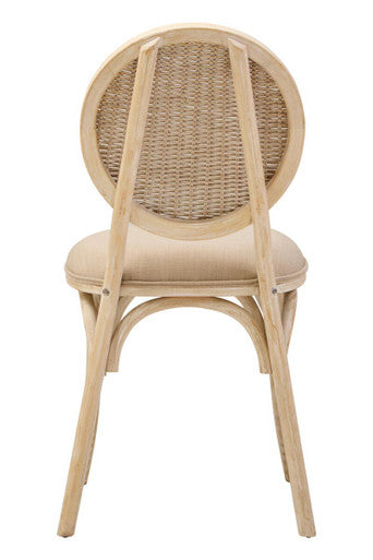 Cebu White Wash Wood and Rattan Dining Chair with Beige Seat – close-up