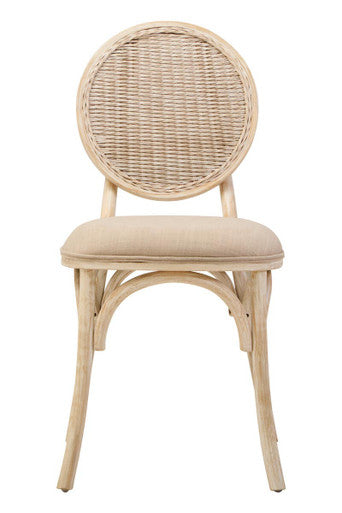 Cebu White Wash Wood and Rattan Dining Chair with Beige Seat