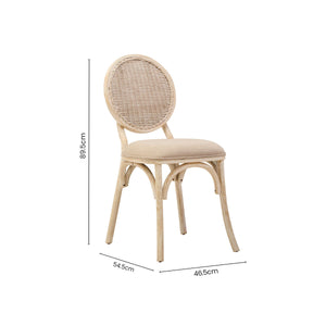 Cebu White Wash Wood and Rattan Dining Chair with Beige Seat – dimensions 2