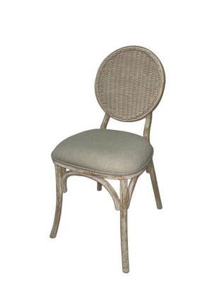 Cebu White Wash Wood and Rattan Dining Chair with Beige Seat – back view