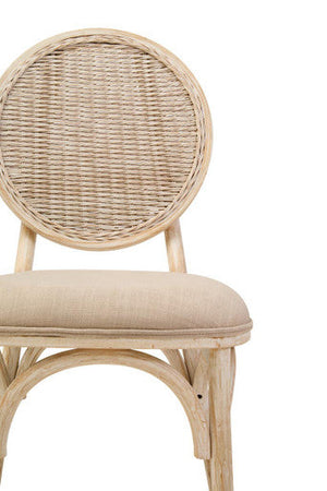 Cebu White Wash Wood and Rattan Dining Chair with Beige Seat – angle view
