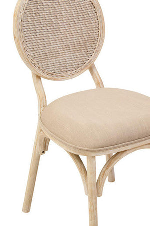 Cebu White Wash Wood and Rattan Dining Chair with Beige Seat – side view 2