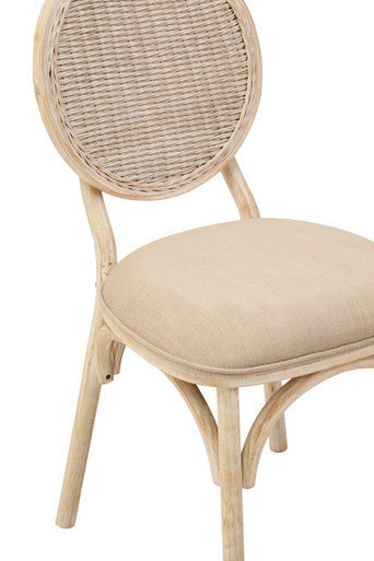 Cebu White Wash Wood and Rattan Dining Chair with Beige Seat – side view 2