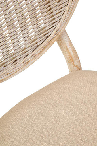 Cebu White Wash Wood and Rattan Dining Chair with Beige Seat – in room setting 2