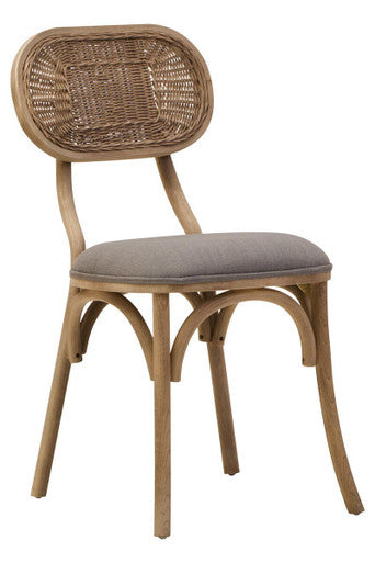 Cebu Grey Wash Wood and Rattan Dining Chair with Fabric Seat – in room setting