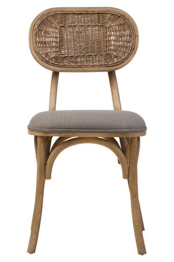 Cebu Grey Wash Wood and Rattan Dining Chair with Fabric Seat – side view