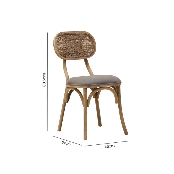 Cebu Grey Wash Wood and Rattan Dining Chair with Fabric Seat – angle view