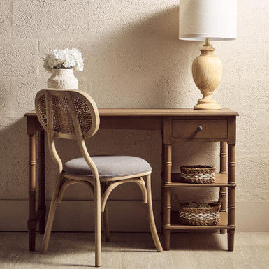 Cebu Grey Wash Wood and Rattan Dining Chair with Fabric Seat – detail