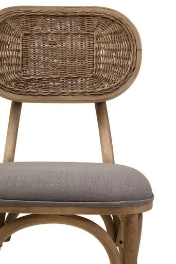 Cebu Grey Wash Wood and Rattan Dining Chair with Fabric Seat – dimensions