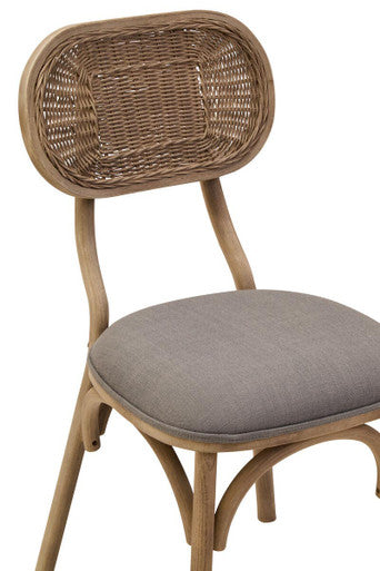Cebu Grey Wash Wood and Rattan Dining Chair with Fabric Seat – close-up