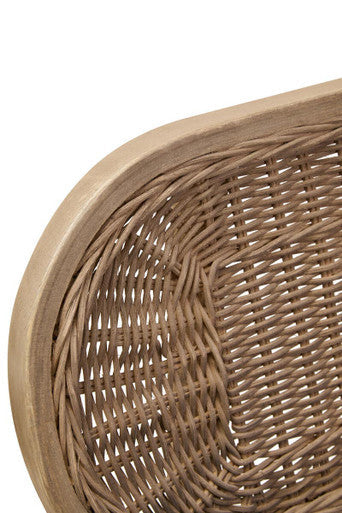 Cebu Grey Wash Wood and Rattan Dining Chair with Fabric Seat – back view