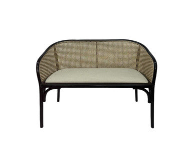 Cebu Natural Cane Bench with Black Beech Wood Frame – in room setting