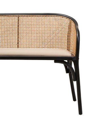 Cebu Natural Cane Bench with Black Beech Wood Frame – back view