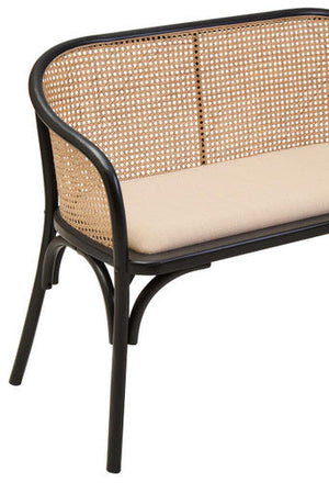 Cebu Natural Cane Bench with Black Beech Wood Frame – angle view