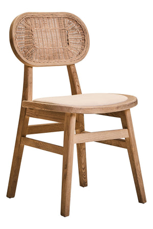Cebu Grey Wash Wood and Rattan Dining Chair with Beige Seat – detail