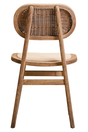 Cebu Grey Wash Wood and Rattan Dining Chair with Beige Seat – close-up