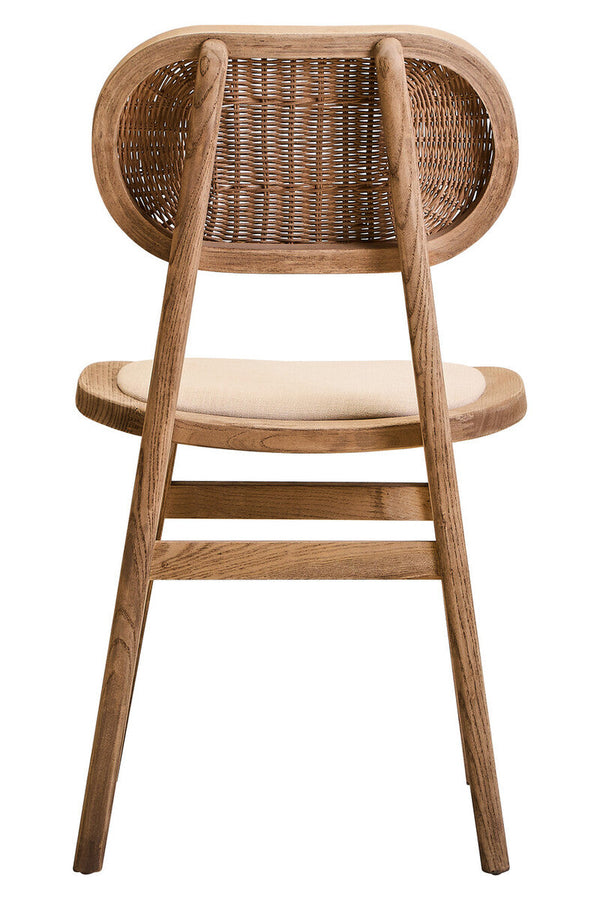 Cebu Grey Wash Wood and Rattan Dining Chair with Beige Seat – close-up