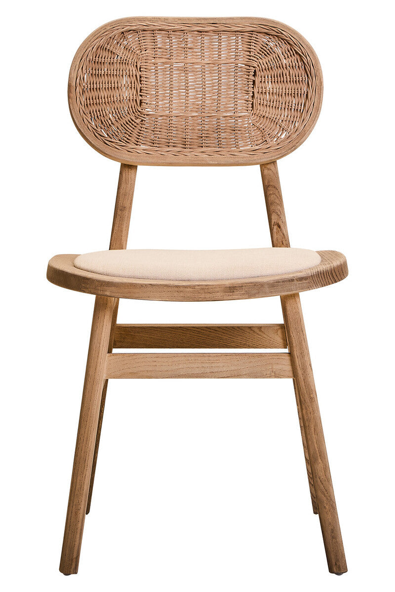 Cebu Grey Wash Wood and Rattan Dining Chair with Beige Seat