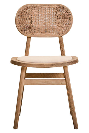 Cebu Grey Wash Wood and Rattan Dining Chair with Beige Seat