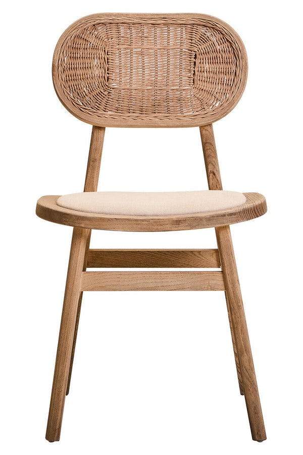 Cebu Grey Wash Wood and Rattan Dining Chair with Beige Seat
