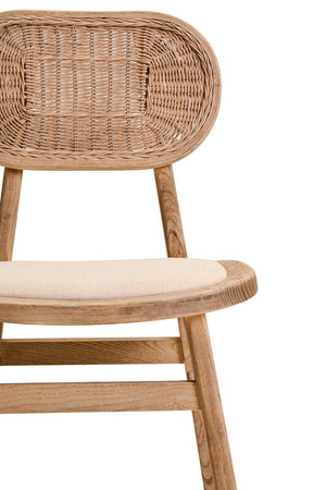 Cebu Grey Wash Wood and Rattan Dining Chair with Beige Seat – back view