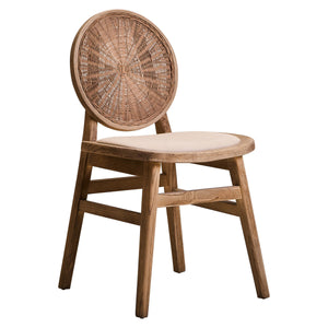 Cebu White Wash Wood and Round Rattan Dining Chair with Beige Seat – detail