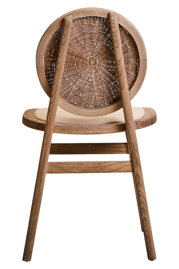 Cebu White Wash Wood and Round Rattan Dining Chair with Beige Seat – close-up