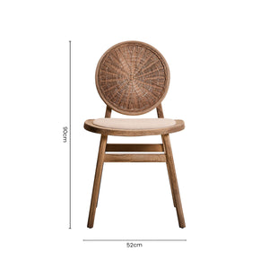 Cebu White Wash Wood and Round Rattan Dining Chair with Beige Seat – close-up 2