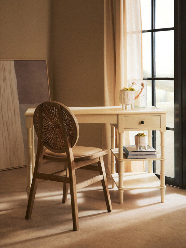 Cebu White Wash Wood and Round Rattan Dining Chair with Beige Seat – dimensions