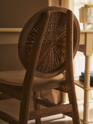 Cebu White Wash Wood and Round Rattan Dining Chair with Beige Seat – detail 2