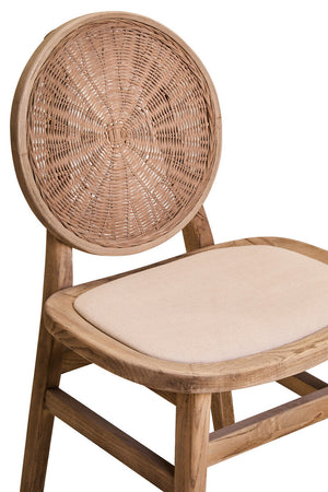 Cebu White Wash Wood and Round Rattan Dining Chair with Beige Seat – angle view