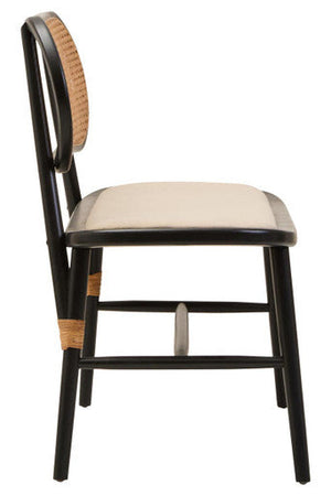 Cebu Black Wood Bench with Rattan Backrest – in room setting