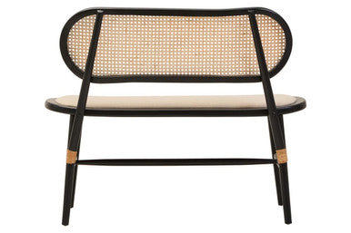 Cebu Black Wood Bench with Rattan Backrest – dimensions