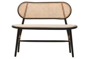 Cebu Black Wood Bench with Rattan Backrest – side view