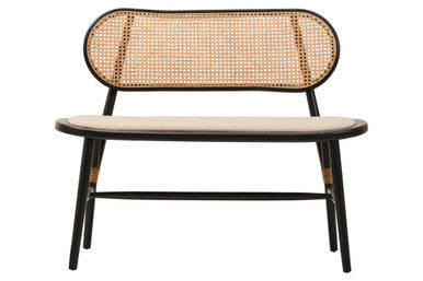 Cebu Black Wood Bench with Rattan Backrest – side view