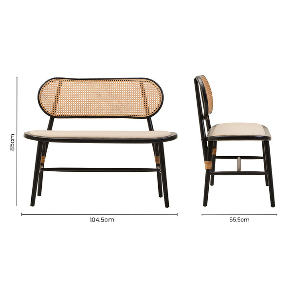Cebu Black Wood Bench with Rattan Backrest – detail 2